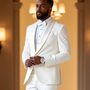Elegant Men’s White Tuxedo | Formal Wear for Weddings, Proms and Special Occasions, Luxury Dinner Jacket Customized Men Suit, Gift for him.
