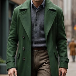 Elegant Green Tweed Overcoat – Classic Style Tweed Coat for Men, Woollen long coat, winter coat, customized overcoat, Best Gift for him.