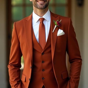 Men's Rust Wedding Suit: Slim Fit Burnt Orange Groomsmen Attire - Etsy