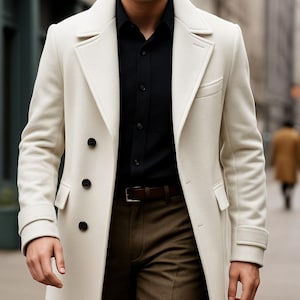 Premium White Tweed Overcoat – Classic Style Tweed Coat for Men, Woollen long coat, winter coat, customized overcoat, Best Gift for him.
