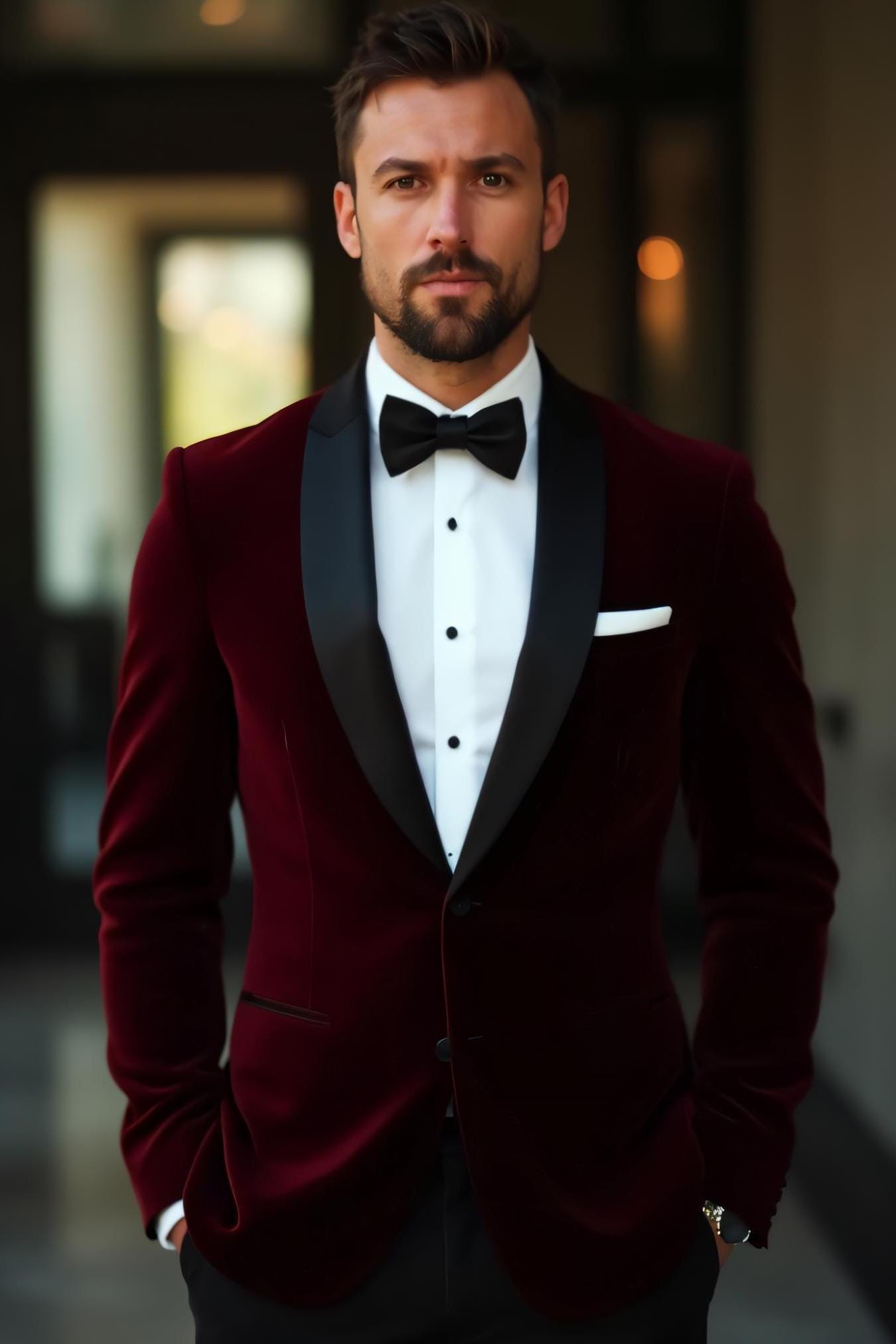 Burgundy Velvet Tuxedo – Men’s Wedding Tuxedo | Custom Tailored Velvet Suit | Groom & Groomsmen Formal Suit, Men Suit, Dinner Jacket.