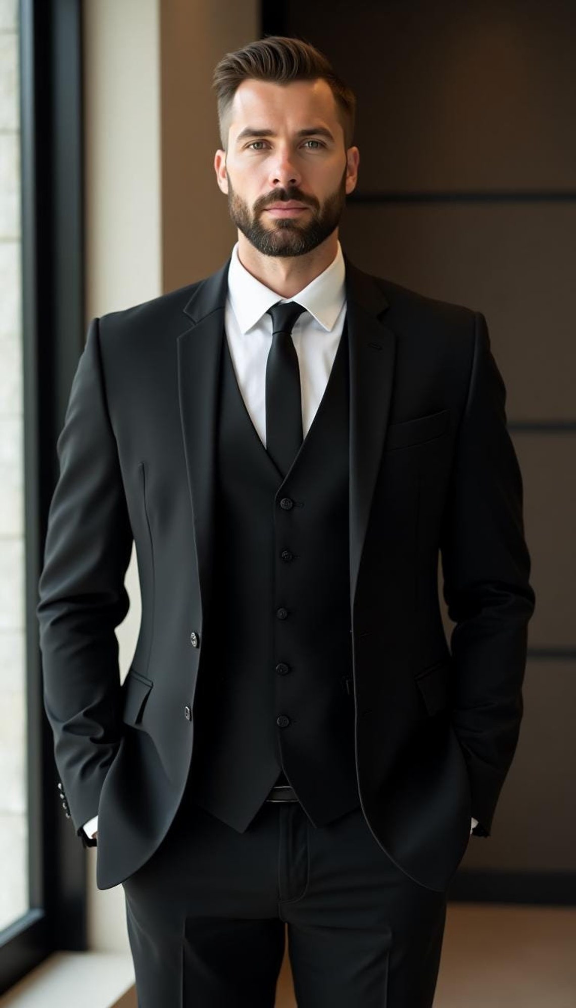 Baldwin All Black Custom Wedding Suit for Grooms - 3 Piece Set main image 1