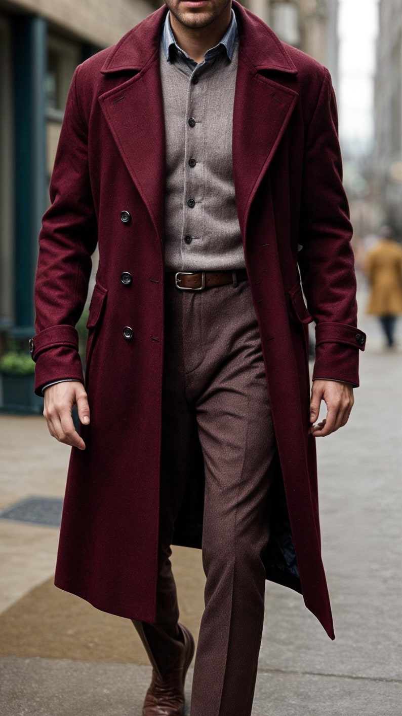 Sophisticated Burgundy Tweed Overcoat – Timeless Warmth and Style ...