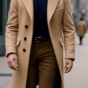 Beige Overcoat for Men | Single-Breasted Long Wool Coat | Tailored Winter Outerwear, winter coat, customized overcoat, Best Gift for him.
