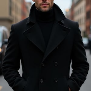 Beige Overcoat for Men Long Tweed Trench Coat, Winter Single Beige Overcoat for Men Long Tweed Trench Coat, Winter Single