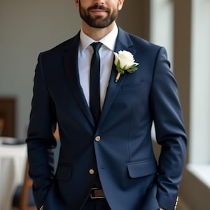 Men&#39;s Navy Blue Two-Piece Suit | Slim Fit Formal Suit for Weddings, Parties, and Business, Custom Men Suit, Custom Gift for Men.