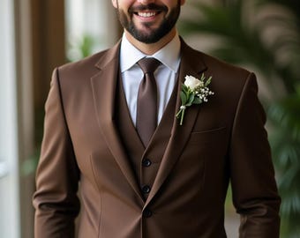 Classic Brown Three-Piece Suit for Men – Formal Slim Fit Suit, Wedding Suit, Business Wear, Suit for Groomsmen, Gift for boyfriend.