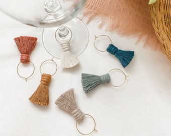 Mix & Match Macrame Wine Glass Charms | Chunky Tassel | Custom Color | Gift or Favor