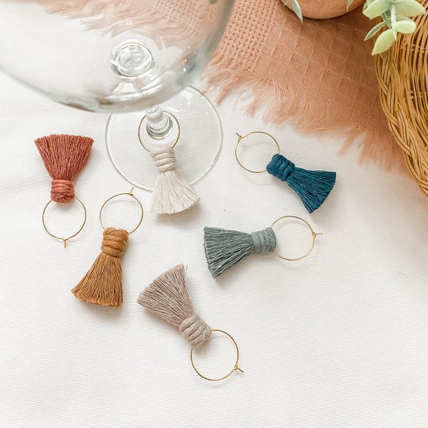 Mix & Match Macrame Wine Glass Charms | Chunky Tassel | Custom Color | Gift or Favor