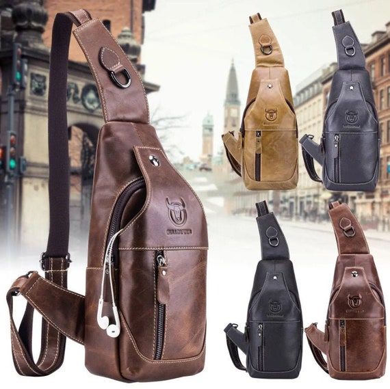 Crossbody Bag Genuine Leather Casual Brown Black Chest Bag Etsy