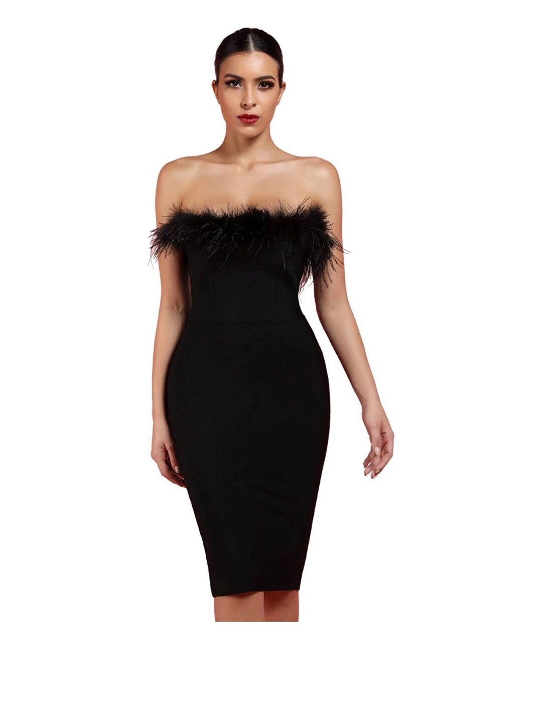 Elegant Ladies Bow Rhinestone Bandage Evening off Shoulder Dress