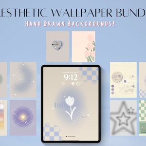 Aesthetic Wallpaper Bundle, iPad iPhone background, cute aura minimalist hand drawn kawaii y2k, digital wallpaper for iPad, lock screen