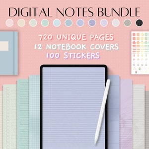 Digital note paper templates bundle | iPad Goodnotes Notability, student notebook covers, digital note-taking portrait study pastel stickers