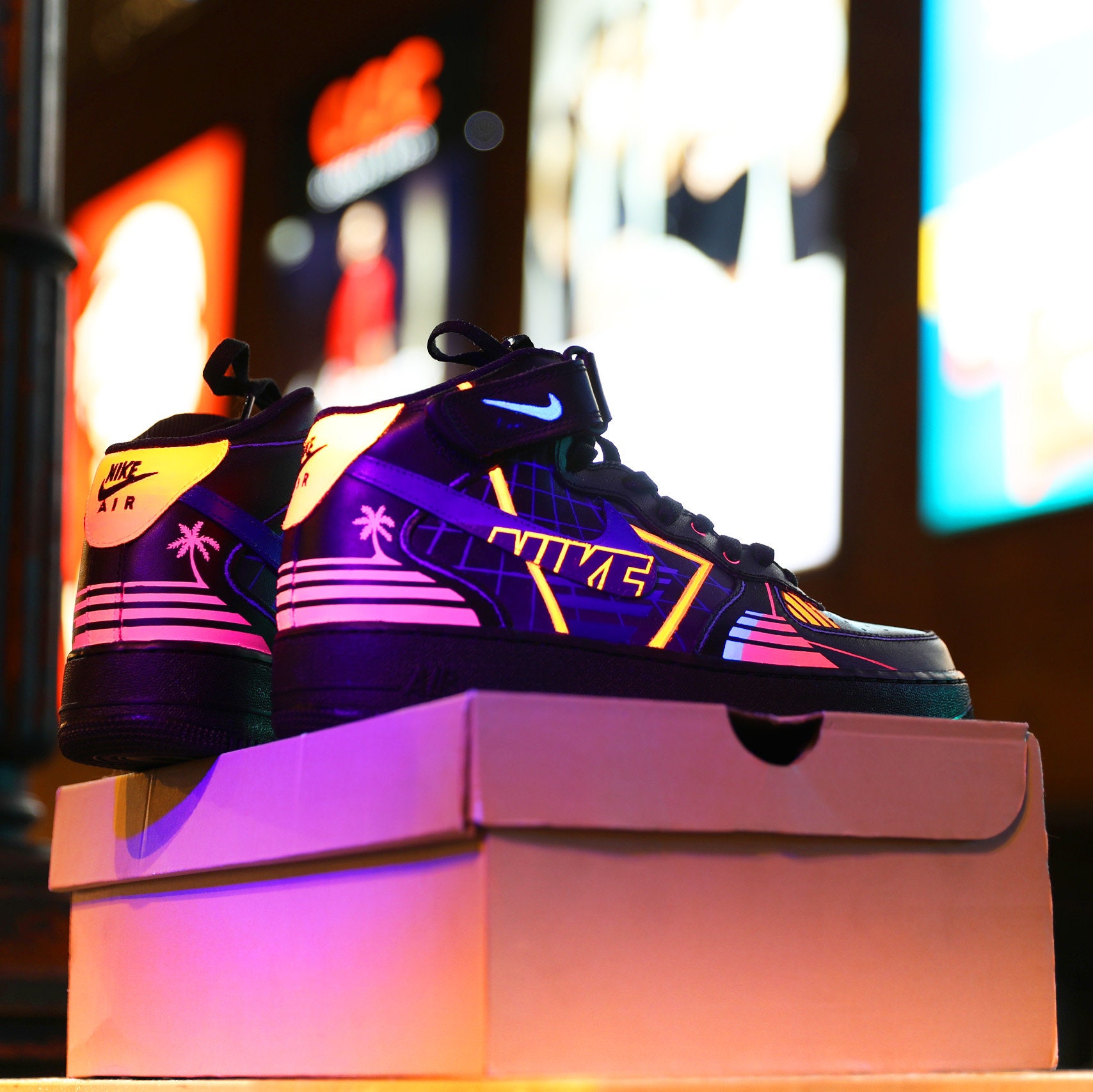 Custom Nike Air Jordan 1 Mid Neon Flash Unique and Handpainted Sneakers