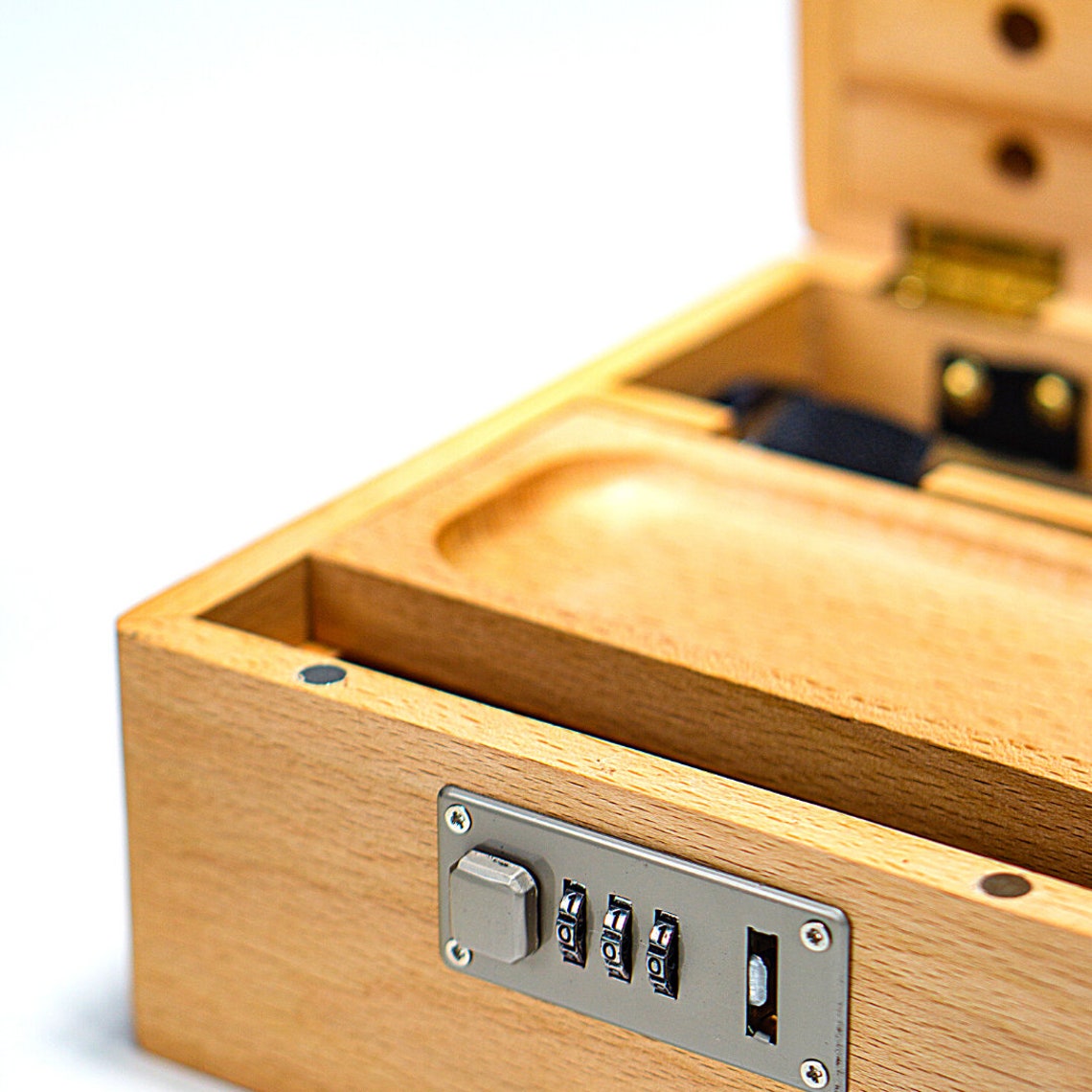 Large Wood Stash box with rolling tray set smell proof glass Etsy