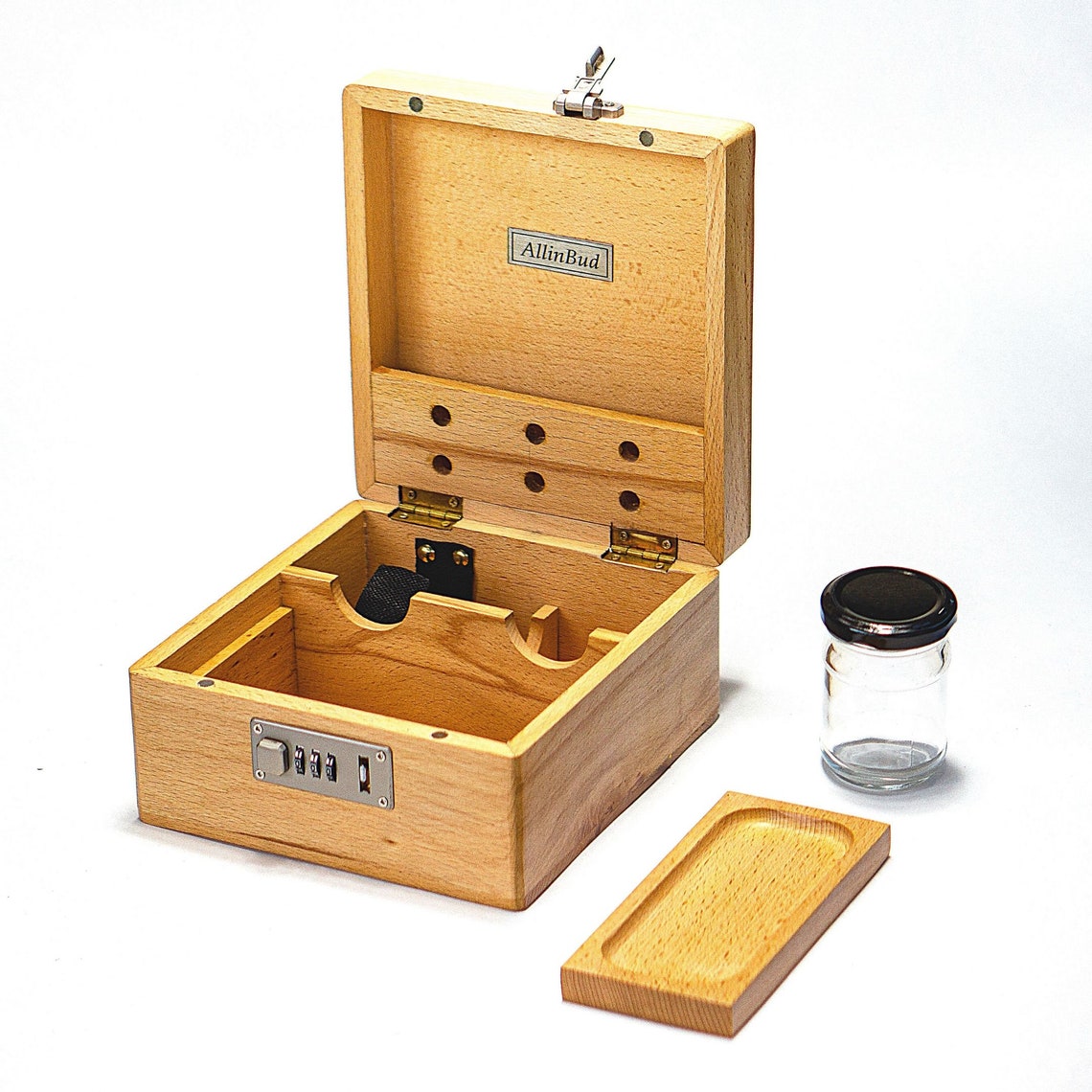 Large Wood Stash box with rolling tray set smell proof glass Etsy