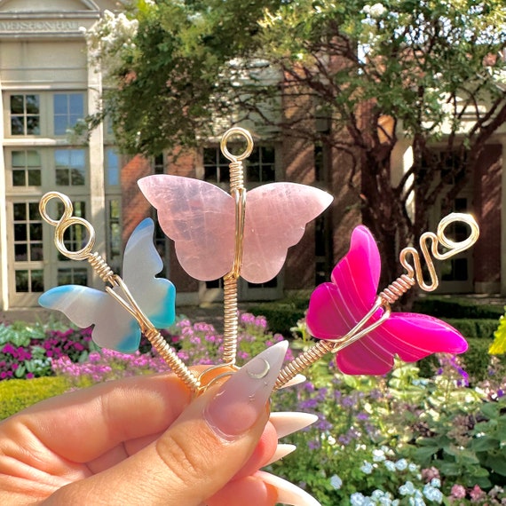 Butterfly Crystal Cigarette Holder | Rose Quartz, Pink Agate, Opalite
