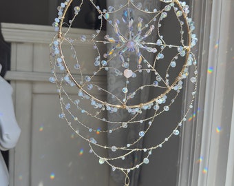 Rain Droplet Spider Web Crystal Suncatcher | Wet Look | Rainbow Maker|  Eccentic home decor | house warming gift | gift
