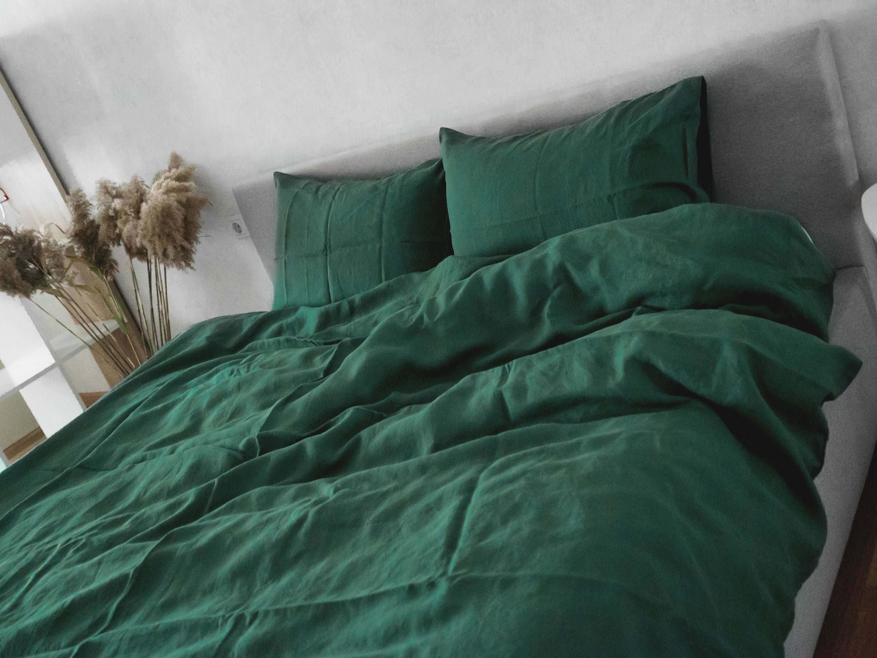 Forest Green Linen Duvet Cover. Linen Bedding in Twin Full. Etsy