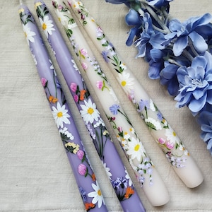 Floral hand painted Candles| Lavender & Ivory painted candles|Hand Painted tapered Candles|Romantic candles|Housewarming|Table decor| Gift