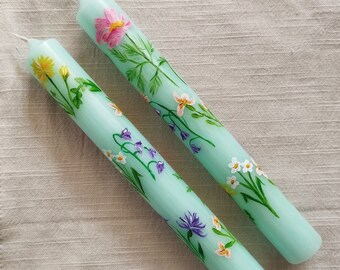 Hand painted Floral Candles| Veraman candles with Spring flowers| Aesthetic decoration |For Mother|For Her |Easter Decoration | Summer decor