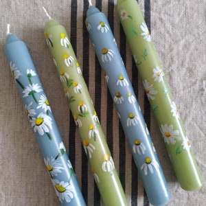 Set of Hand Painted Daisies on Candles | White Daisies on Dinner  Candles | Floral Candles | Candle Decoration | Gift idea