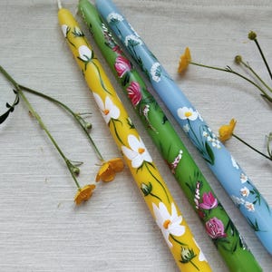 Summer floral candles| Painted candles| Hand painted tapered Candles|Bold summer painted candles|Table decor| Birthday|Gift