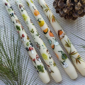 Autumn painted candles|Hand Painted ivory tapered candles| Autumn decoration| Thanksgiving |Candles with pumpkins| Christmas candles| Gift
