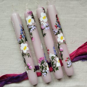 Floral dinner Candles|Pastel Pink & Sage painted candles|Hand Painted tapered Candles| Floral painted candles|Housewarming|Birthday Gift