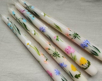 Hand Painted Floral Taper Candles | Aesthetic Home Decor