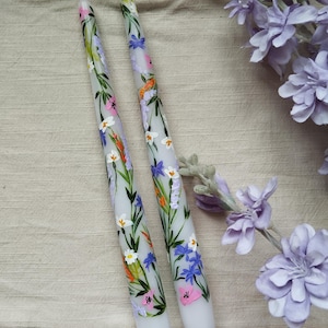 Painted floral candles| Hand painted tapered Candles|Summer decoration|Wedding candles|Table decor|Mother&#39;s day| Party decor|Birthday gift