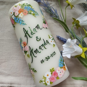Personalised Wedding candle|Wedding candles|Personalized candles|Hand painted wedding pillar candle|Bespoke candle|Celebration| Wedding gift