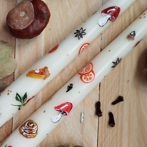 Autumn festive table candles| Painted taper candles| Thanksgiving candles| Hand painted ivory Candles| Christmas festive time candles| Gift