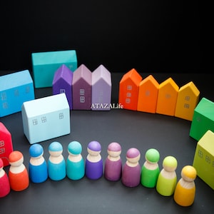 Large Wooden Village Building Blocks – 15-Piece Set | Montessori-Inspired | Imaginative City Play