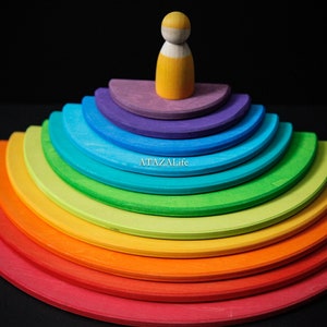 Regenbogen Holzbausteine - Halbkreise & Rechtecke | Montessori Spielzeug | Waldorf-inspiriert