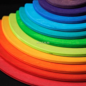 Puede incluir: Un conjunto de arcos de madera semicirculares anidados en un degradado de colores arcoíris, que incluye rojo, naranja, amarillo, verde claro, verde, azul verdoso, azul y morado. El texto ATAZALife está impreso en blanco sobre el arco verde.