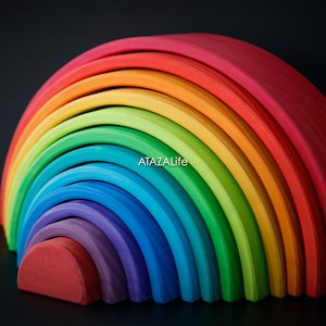 Großer Regenbogen-Stapler aus Holz – 12-teilig | Montessori & Waldorf Spielzeug | Unendliches Spiel