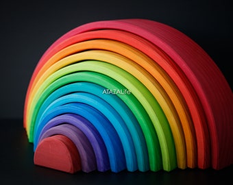 Large Wooden Rainbow Stacker – 12-Piece | Montessori & Waldorf Toy | Open-Ended Play