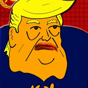 DONALD TRUMP with Russian Flag Background Caricature for T-shirts, mugs, many people are saying it&#39;s the best, Okay???