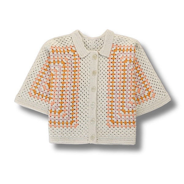 Crochet Shirt Pattern - Summer Top - Granny Square Cardigan Pattern - Women Size (5 Sizes: S to XXL) - Pdf Files in English