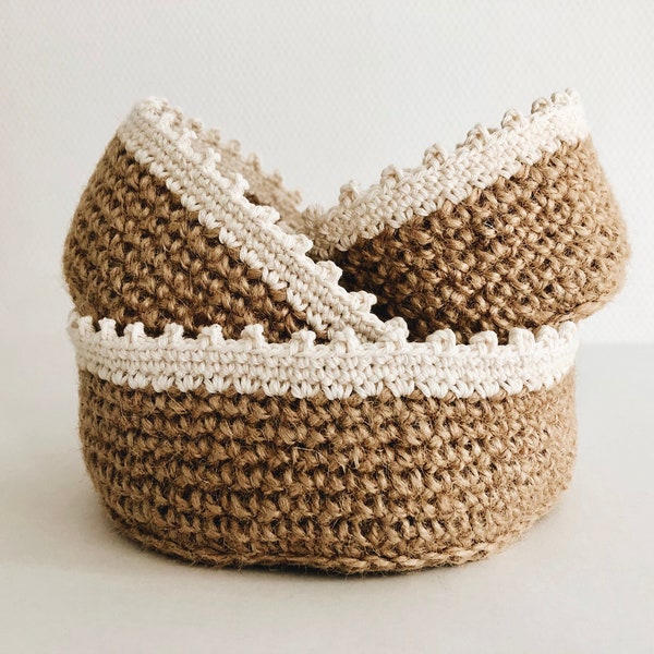 Patrón Canasta a Crochet - Fácil de hacer - En 3 tamaños - Canasta fina de yute y algodón - PDF en francés para descargar