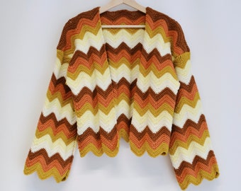Crochet Chevron Cardigan Pattern - Easy Crochet Cardigan  - Cardigan Ripple Stitch - 2 sizes (S/M-L/XL) - In English - Crochet pattern pdf