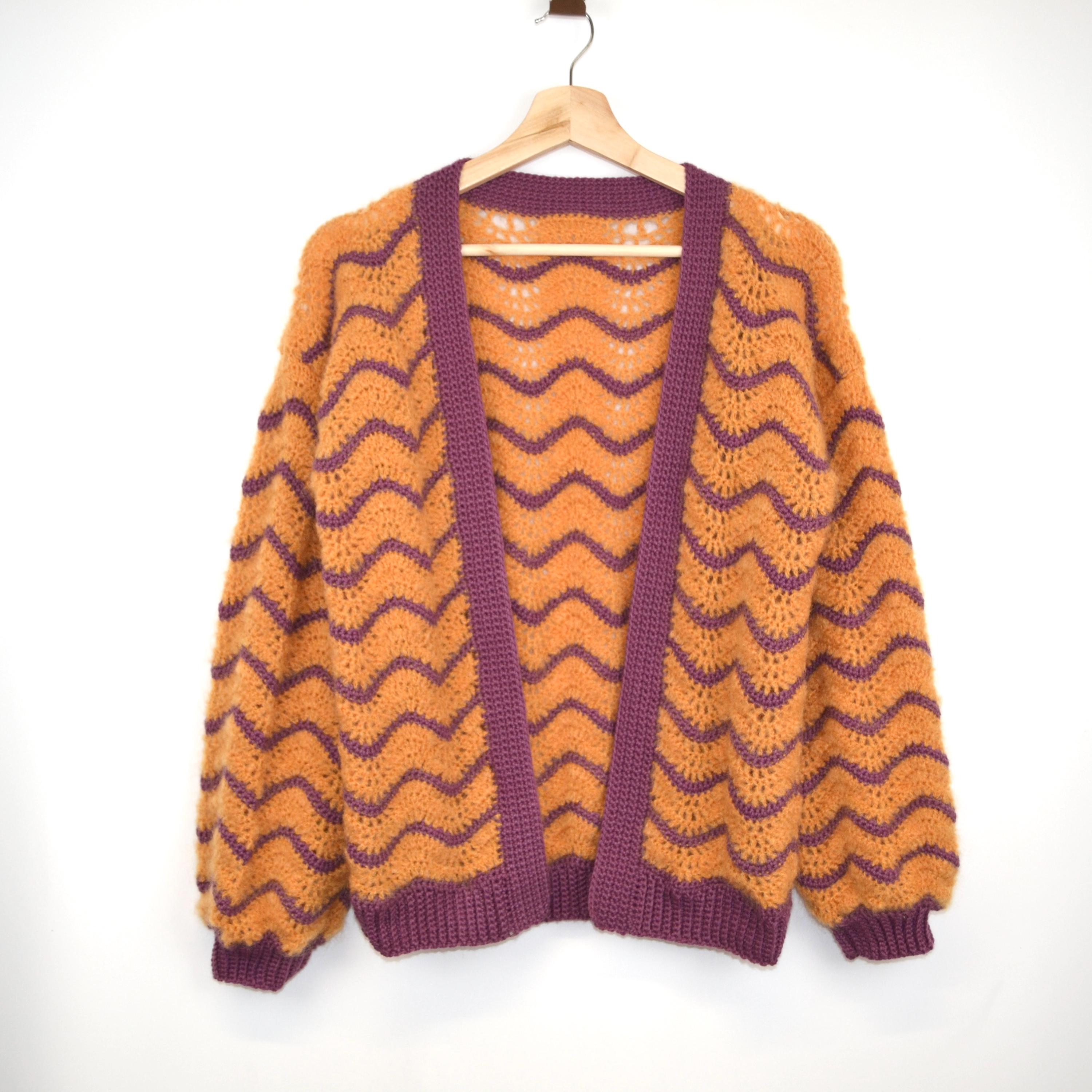 Long Mohair Duster Cardigan with Zigzag Lace