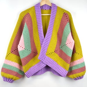 Hexagon Crochet Cardigan Pattern - crochet crop cardigan pattern - crochet Boho cardigan - 5 sizes (S to XXL) - In English and French