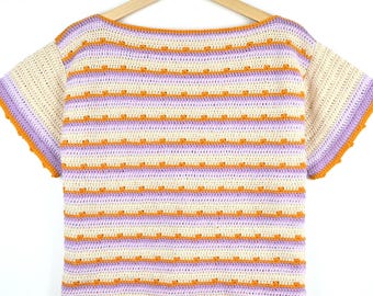 Häkelanleitung für ein T-Shirt – Anfänger-Sommertop, Damengrößen (S bis XXL) – Top BAYA – PDF-Dateien in Englisch und Französisch