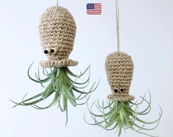 Patrón de colgador de plantas aéreas con forma de medusa a crochet - Soporte para plantas aéreas a crochet - 2 tamaños - Archivos PDF - Patrón de cordón a crochet - En inglés