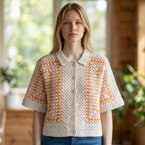 Modello per top all'uncinetto esagonale | Maglietta a punto granny | Manica corta Donna S-XXL | Download immediato in PDF - In inglese e francese