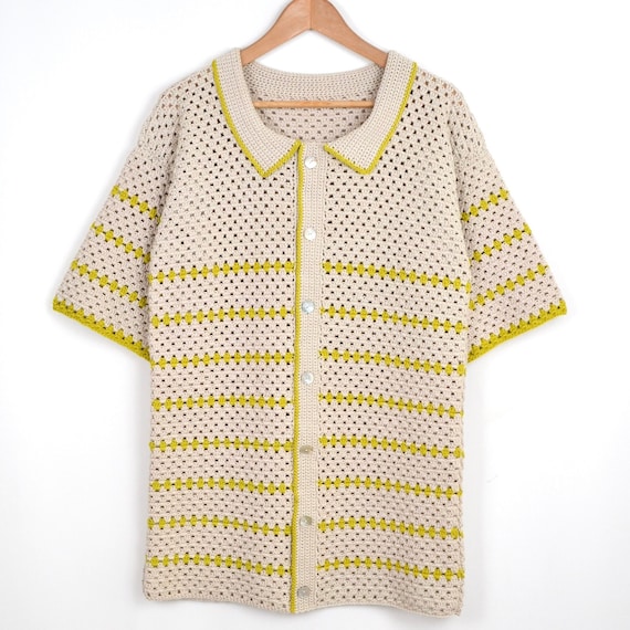 Mens Crochet Shirt Pattern - Crochet collar button up - For men - 5 Sizes (S to XXL) - Crochet Pattern - Pdf Files in English et French