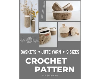 Crochet Basket pattern - crochet home decor - 4 patterns - 9sizes - pdf files - in english