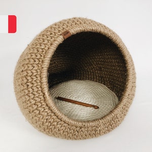 Crochet Cat Basket Pattern - Crochet Tutorial in French - Crochet Cat House - PDF File